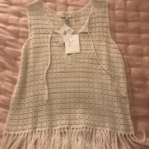 Joie-Analia Fringe Crochet sleeveless top
